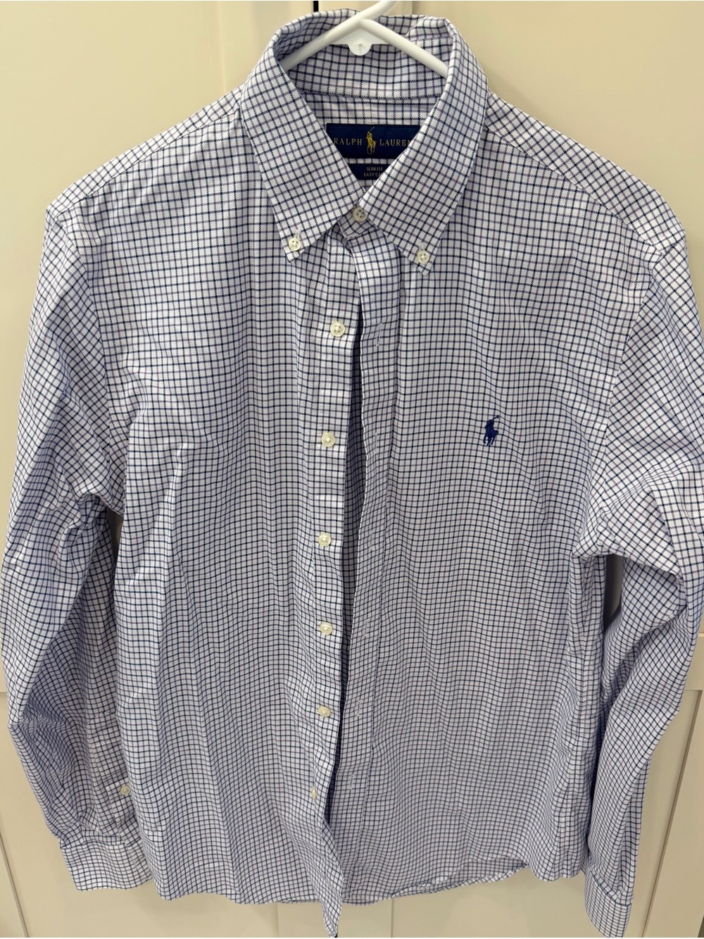 Ralph Lauren Polo White Shirt with Blue Grid Check Button-Down